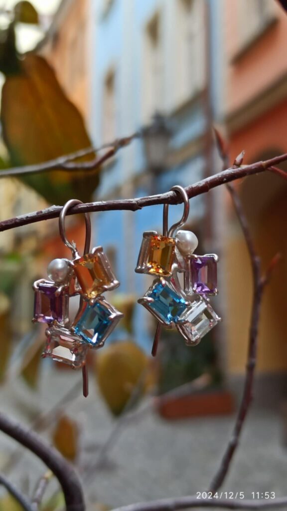 Handmade earrings recycled silver gem stones Herolda Jewellery